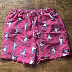 Patagonia Pink Swim Shorts with Puffin Print | Size Small | Never Worn